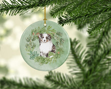Load image into Gallery viewer, Australian Shepherd Puppy Blue Merle Christmas Wreath Ceramic Ornament