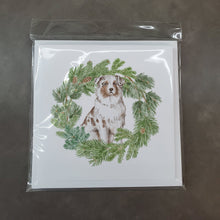 Load image into Gallery viewer, Australian Shepherd Red Merle with Christmas Wreath Square Greeting Cards -  Blank Note Cards – 8-Pack of Artist-Designed Cards with Envelopes