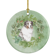 Load image into Gallery viewer, Australian Shepherd Blue Merle Longhaired Christmas Wreath Ceramic Ornament
