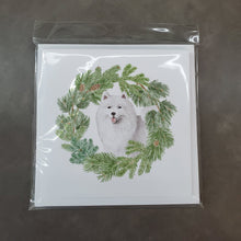 Load image into Gallery viewer, Samoyed Smiling with Christmas Wreath Square Greeting Cards -  Blank Note Cards – 8-Pack of Artist-Designed Cards with Envelopes