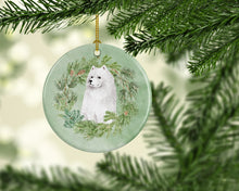 Load image into Gallery viewer, Samoyed Sitting Christmas Wreath Ceramic Ornament