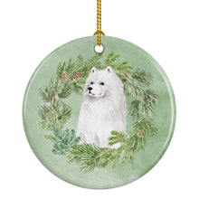 Load image into Gallery viewer, Samoyed Sitting Christmas Wreath Ceramic Ornament