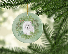 Load image into Gallery viewer, Samoyed Puppy Christmas Wreath Ceramic Ornament