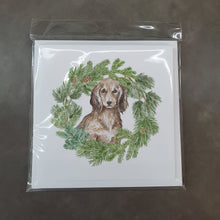Load image into Gallery viewer, Dachshund Sable Longhaired with Christmas Wreath Square Greeting Cards -  Blank Note Cards – 8-Pack of Artist-Designed Cards with Envelopes