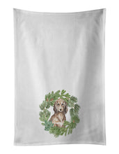 Load image into Gallery viewer, Dachshund Sable Longhaired Christmas Wreath White Kitchen Towel Set of 2