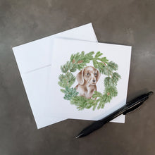 Load image into Gallery viewer, Dachshund Red Puppy with Christmas Wreath Square Greeting Cards -  Blank Note Cards – 8-Pack of Artist-Designed Cards with Envelopes