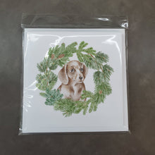 Load image into Gallery viewer, Dachshund Red Puppy with Christmas Wreath Square Greeting Cards -  Blank Note Cards – 8-Pack of Artist-Designed Cards with Envelopes