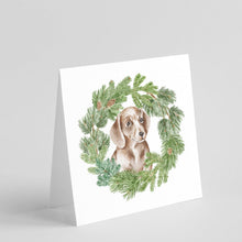 Load image into Gallery viewer, Dachshund Red Puppy with Christmas Wreath Square Greeting Cards -  Blank Note Cards – 8-Pack of Artist-Designed Cards with Envelopes