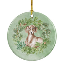Load image into Gallery viewer, Dachshund Red Christmas Wreath Ceramic Ornament