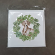 Load image into Gallery viewer, Dachshund Red with Christmas Wreath Square Greeting Cards -  Blank Note Cards – 8-Pack of Artist-Designed Cards with Envelopes