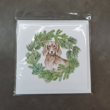 Load image into Gallery viewer, Dachshund Red Longhaired with Christmas Wreath Square Greeting Cards -  Blank Note Cards – 8-Pack of Artist-Designed Cards with Envelopes