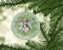 Load image into Gallery viewer, Dachshund Black and Tan Christmas Wreath Ceramic Ornament