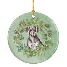 Load image into Gallery viewer, Dachshund Black and Tan Christmas Wreath Ceramic Ornament