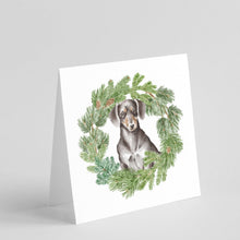 Load image into Gallery viewer, Dachshund Black and Tan with Christmas Wreath Square Greeting Cards -  Blank Note Cards – 8-Pack of Artist-Designed Cards with Envelopes
