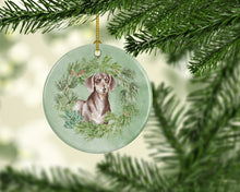 Load image into Gallery viewer, Dachshund Chocolate and Tan Christmas Wreath Ceramic Ornament