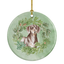 Load image into Gallery viewer, Dachshund Chocolate and Tan Christmas Wreath Ceramic Ornament