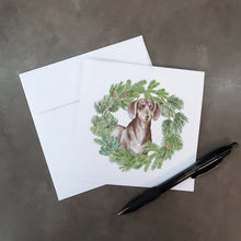 Load image into Gallery viewer, Dachshund Chocolate and Tan with Christmas Wreath Square Greeting Cards -  Blank Note Cards – 8-Pack of Artist-Designed Cards with Envelopes