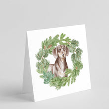 Load image into Gallery viewer, Dachshund Chocolate and Tan with Christmas Wreath Square Greeting Cards -  Blank Note Cards – 8-Pack of Artist-Designed Cards with Envelopes