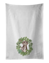 Load image into Gallery viewer, Dachshund Chocolate and Tan Christmas Wreath White Kitchen Towel Set of 2