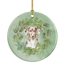 Load image into Gallery viewer, Dachshund Dappled Christmas Wreath Ceramic Ornament