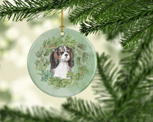 Load image into Gallery viewer, Cavalier Spaniel Tricolor Christmas Wreath Ceramic Ornament