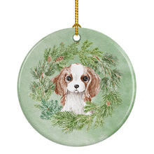 Load image into Gallery viewer, Cavalier Spaniel Puppy Blenheim Christmas Wreath Ceramic Ornament