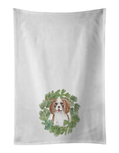 Load image into Gallery viewer, Cavalier Spaniel Blenheim Puppy Smiling Christmas Wreath White Kitchen Towel Set of 2