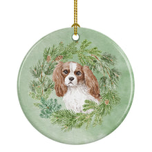 Load image into Gallery viewer, Cavalier Spaniel Blenheim Christmas Wreath Ceramic Ornament