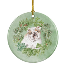 Load image into Gallery viewer, Bulldog Fawn Head Tilt Christmas Wreath Ceramic Ornament