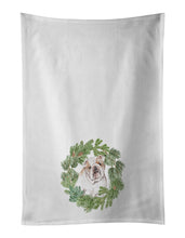 Load image into Gallery viewer, Bulldog Fawn Head Tilt Christmas Wreath White Kitchen Towel Set of 2