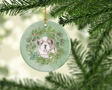 Load image into Gallery viewer, Bulldog Puppy Fawn Brindle Christmas Wreath Ceramic Ornament