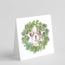 Load image into Gallery viewer, Bulldog Puppy Fawn Brindle with Christmas Wreath Square Greeting Cards -  Blank Note Cards – 8-Pack of Artist-Designed Cards with Envelopes