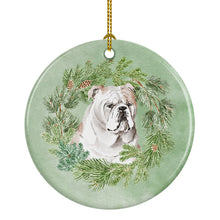 Load image into Gallery viewer, Bulldog Fawn Christmas Wreath Ceramic Ornament