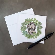 Load image into Gallery viewer, Cocker Spaniel Black and Tan with Christmas Wreath Square Greeting Cards -  Blank Note Cards – 8-Pack of Artist-Designed Cards with Envelopes