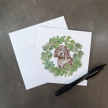 Load image into Gallery viewer, Cocker Spaniel Puppy Liver with Christmas Wreath Square Greeting Cards -  Blank Note Cards – 8-Pack of Artist-Designed Cards with Envelopes