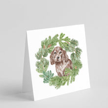 Load image into Gallery viewer, Cocker Spaniel Puppy Liver with Christmas Wreath Square Greeting Cards -  Blank Note Cards – 8-Pack of Artist-Designed Cards with Envelopes