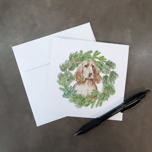 Load image into Gallery viewer, Cocker Spaniel Golden with Christmas Wreath Square Greeting Cards -  Blank Note Cards – 8-Pack of Artist-Designed Cards with Envelopes