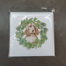 Load image into Gallery viewer, Cocker Spaniel Golden with Christmas Wreath Square Greeting Cards -  Blank Note Cards – 8-Pack of Artist-Designed Cards with Envelopes