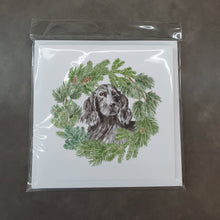 Load image into Gallery viewer, Cocker Spaniel Black with Christmas Wreath Square Greeting Cards -  Blank Note Cards – 8-Pack of Artist-Designed Cards with Envelopes