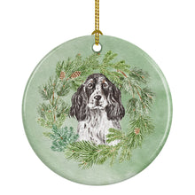 Load image into Gallery viewer, Cocker Spaniel Black and White Ticked Christmas Wreath Ceramic Ornament