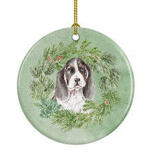 Load image into Gallery viewer, Basset Hound Puppy Tricolor Christmas Wreath Ceramic Ornament