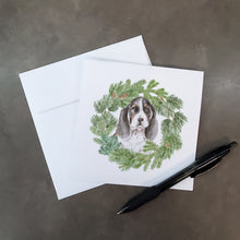 Load image into Gallery viewer, Basset Hound Puppy Tricolor with Christmas Wreath Square Greeting Cards -  Blank Note Cards – 8-Pack of Artist-Designed Cards with Envelopes