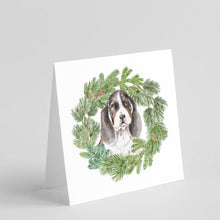 Load image into Gallery viewer, Basset Hound Puppy Tricolor with Christmas Wreath Square Greeting Cards -  Blank Note Cards – 8-Pack of Artist-Designed Cards with Envelopes