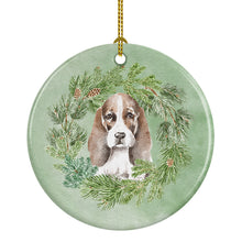 Load image into Gallery viewer, Basset Hound Puppy Brown White and Black Christmas Wreath Ceramic Ornament