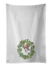 Load image into Gallery viewer, Jack Russell Terrier Puppy Tricolor Christmas Wreath White Kitchen Towel Set of 2