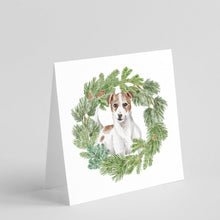 Load image into Gallery viewer, Jack Russell Terrier Chestnut and White with Christmas Wreath Square Greeting Cards -  Blank Note Cards – 8-Pack of Artist-Designed Cards with Envelopes