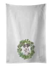 Load image into Gallery viewer, Jack Russell Terrier Black and White Wirehaired Christmas Wreath White Kitchen Towel Set of 2
