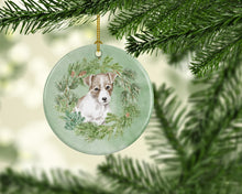 Load image into Gallery viewer, Jack Russell Terrier Puppy Chestnut and White Christmas Wreath Ceramic Ornament