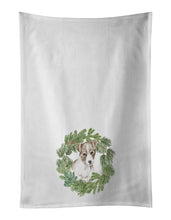 Load image into Gallery viewer, Jack Russell Terrier Puppy Chestnut and White Christmas Wreath White Kitchen Towel Set of 2