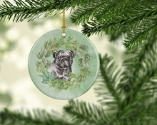 Load image into Gallery viewer, Pug Black Christmas Wreath Ceramic Ornament